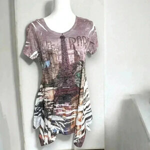 Vintage  Y2K tee shirt S Paris rhinestones